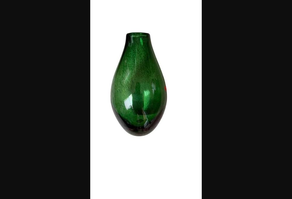 Vintage Hand-Blown Green Glass Teardrop Vase